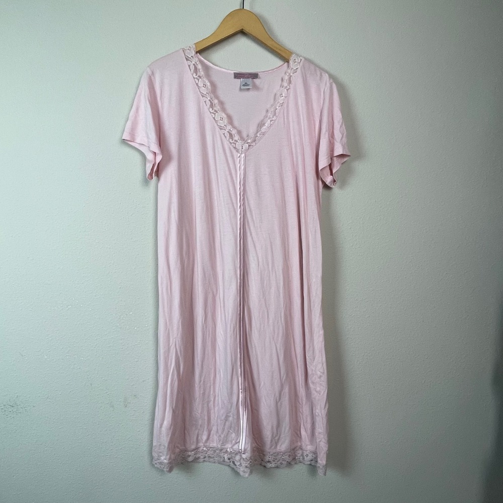 Schweitzer Linen Pink Lace Cotton Blend Short Sleeve Nightgown Cottagecore ‎ XL